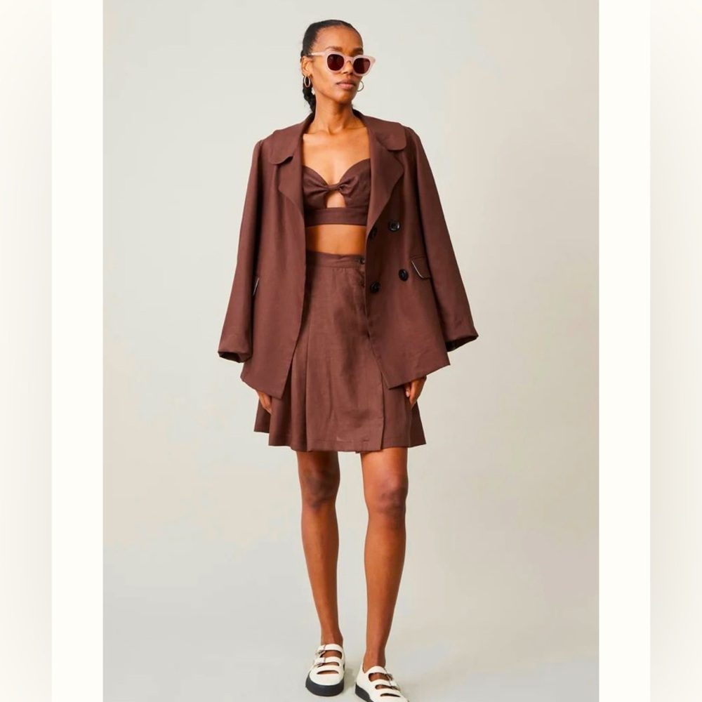 Caron Callahan Dorian Jacket in Chocolate Brown Linen, Small, Sold Out